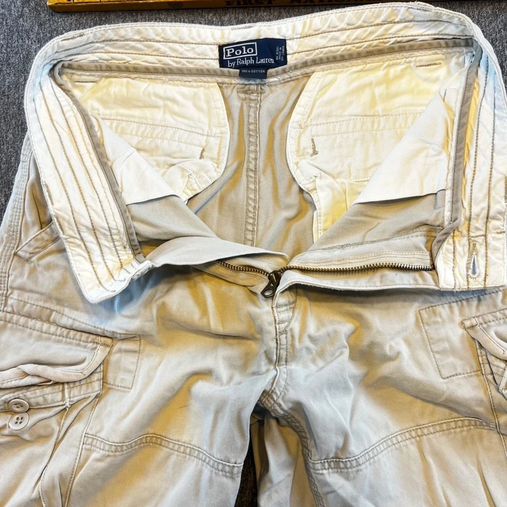 Polo Ralph Lauren Mens Cargo Shorts Beige Casual Outdoor Cotton Size 30‎